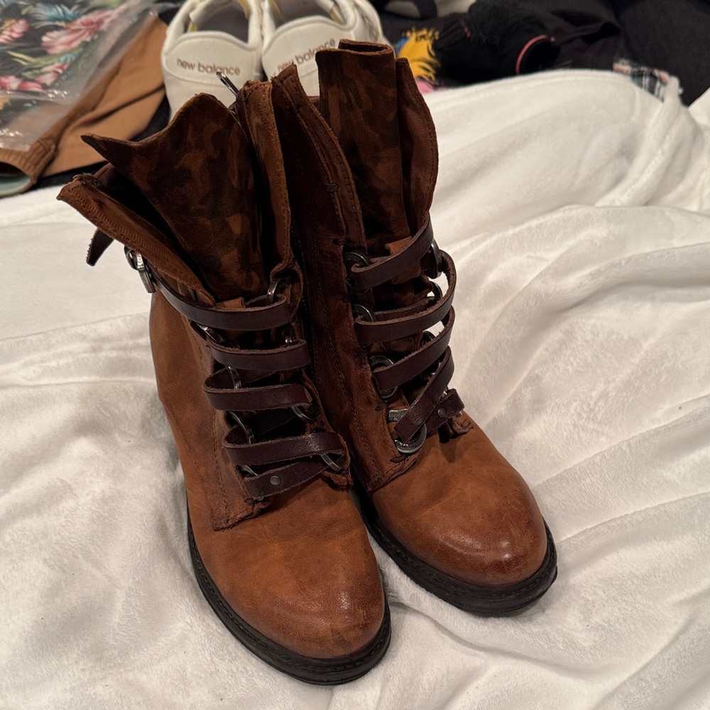 A.S.98 Brown Combat Boots with Strap Design